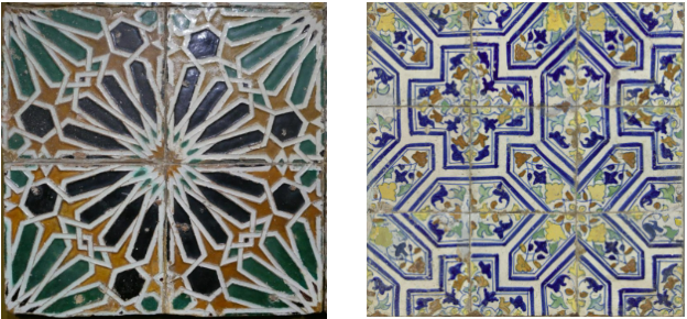 Twee tegels met geometrische figuren