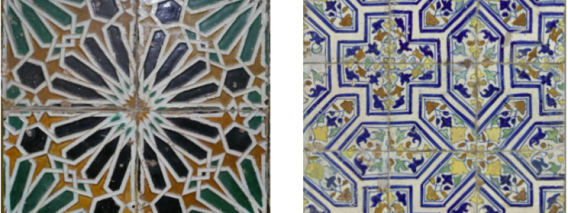 Twee tegels met geometrische figuren